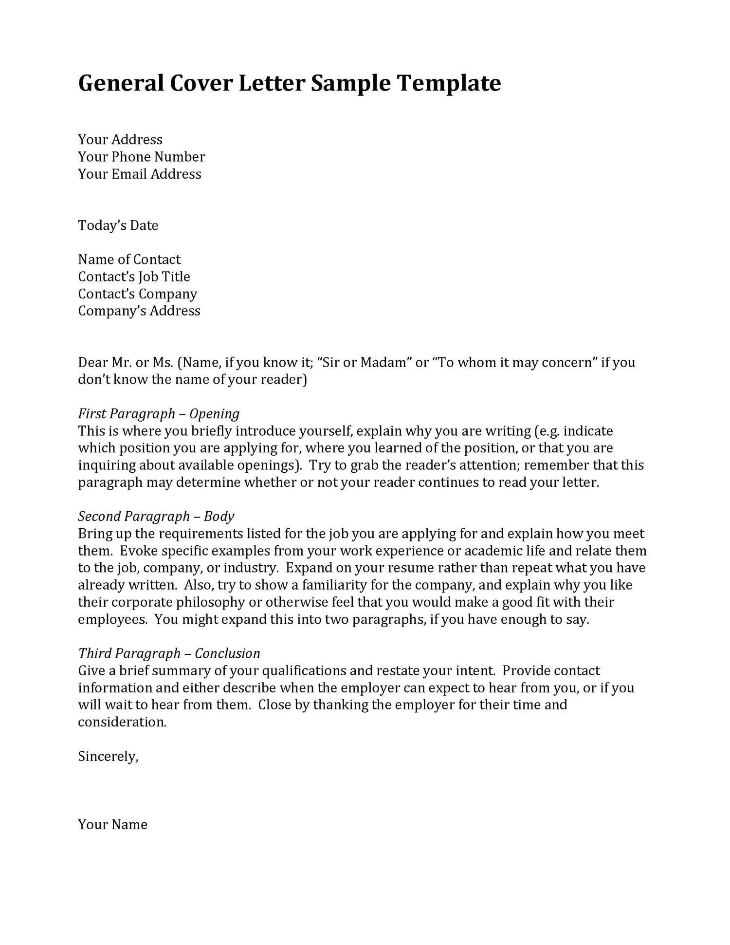 Examples Of Cover Letters Generally Sample Cover Letter Cover Letter Examples General Inquiry