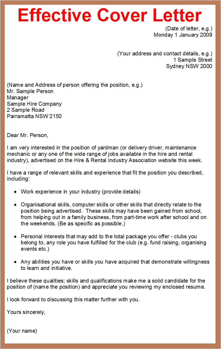 good example job application cover letter