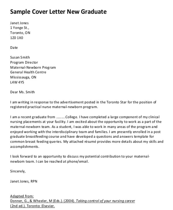 Examples Of Nursing Cover Letters New Grad 7 Graduate Nursing Cover Letters Sample Templates