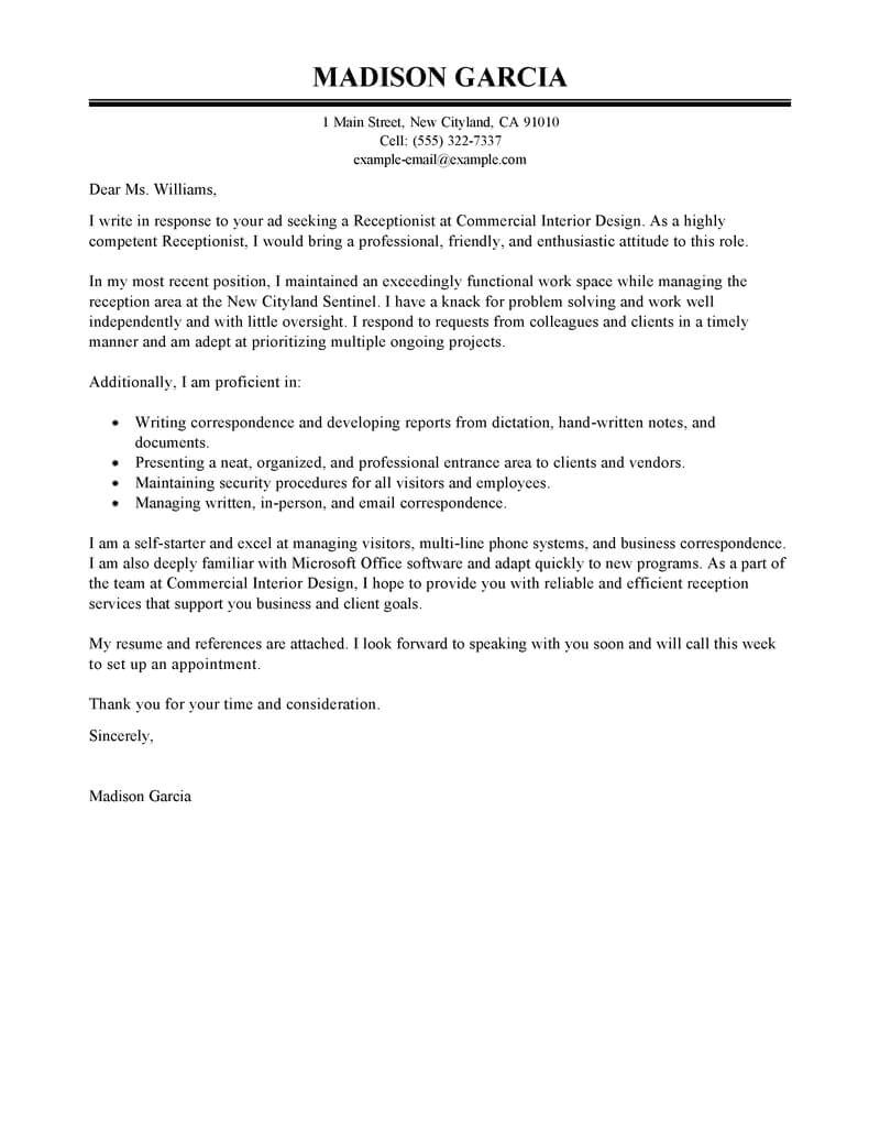 example of well written cover letter