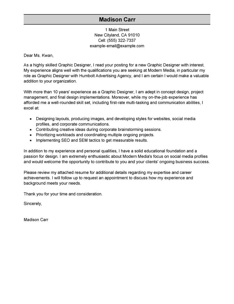 example of well written cover letter
