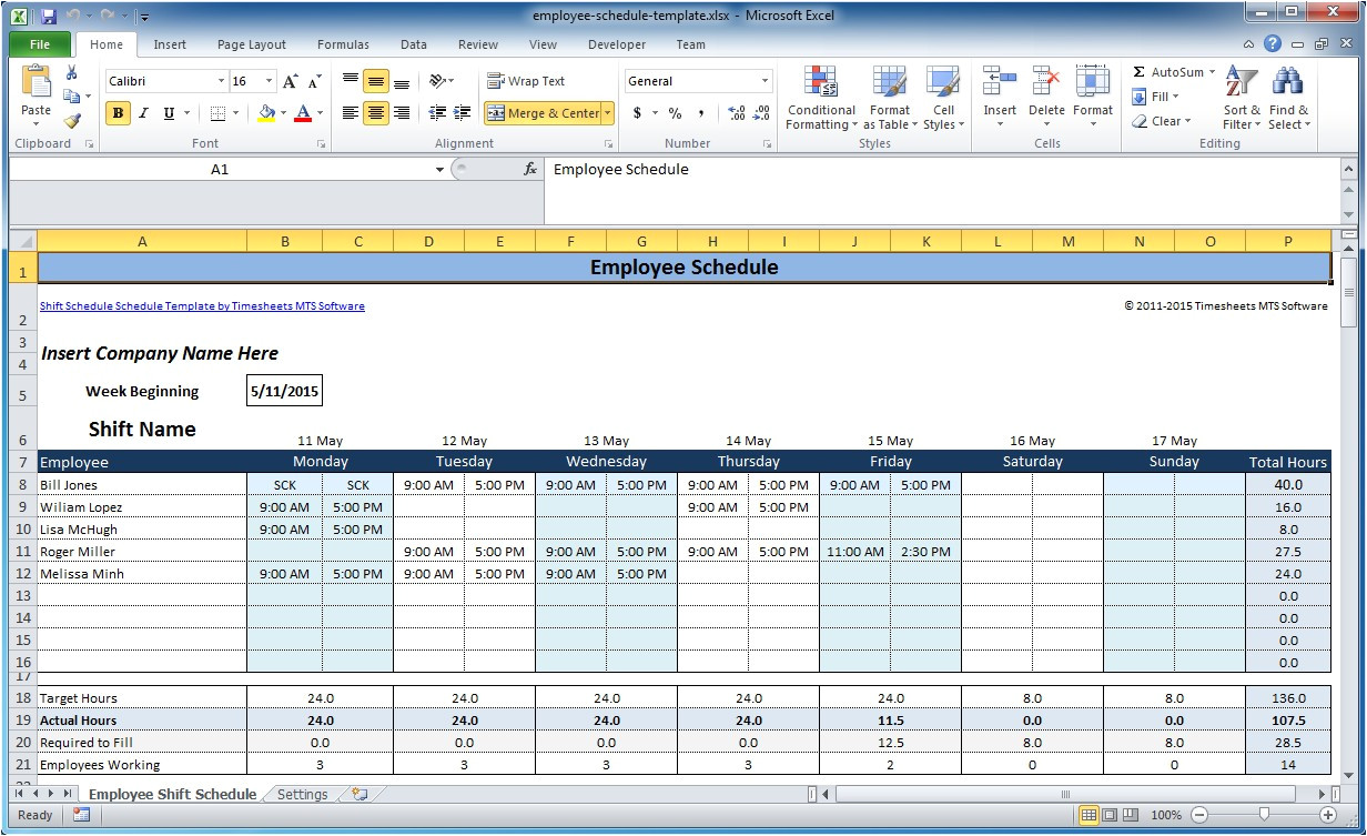 Excel Templates for Scheduling Employees Free Employee and Shift Schedule Templates