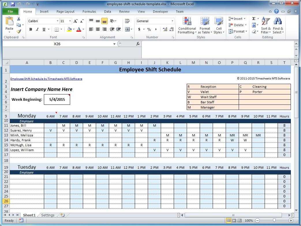weekly employee shift schedule template excel 1189