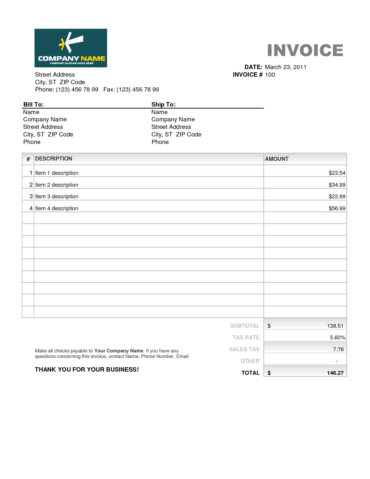 billing invoice template excel 1352