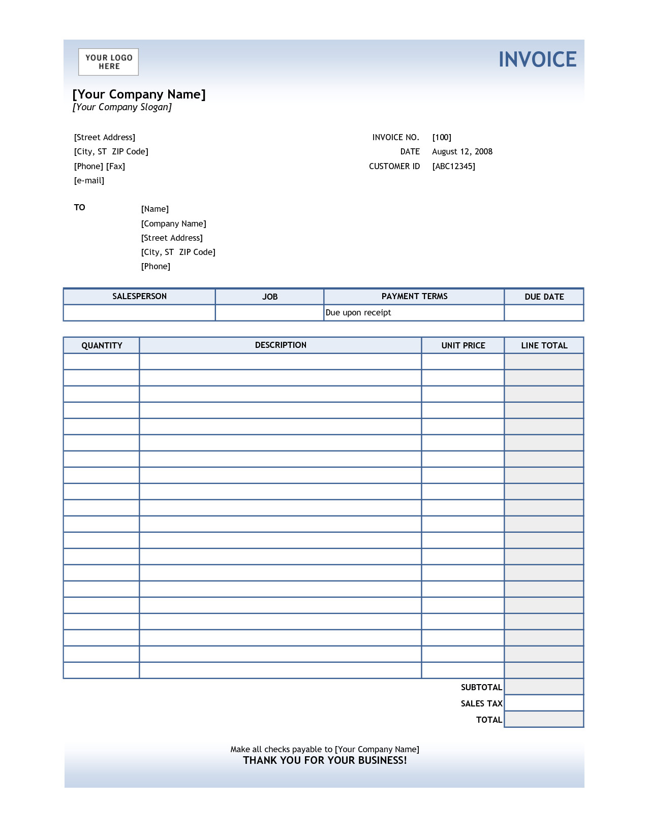 service invoice template excel 2806