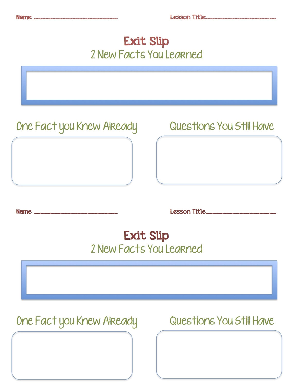 parent contact log and exit slip sheets
