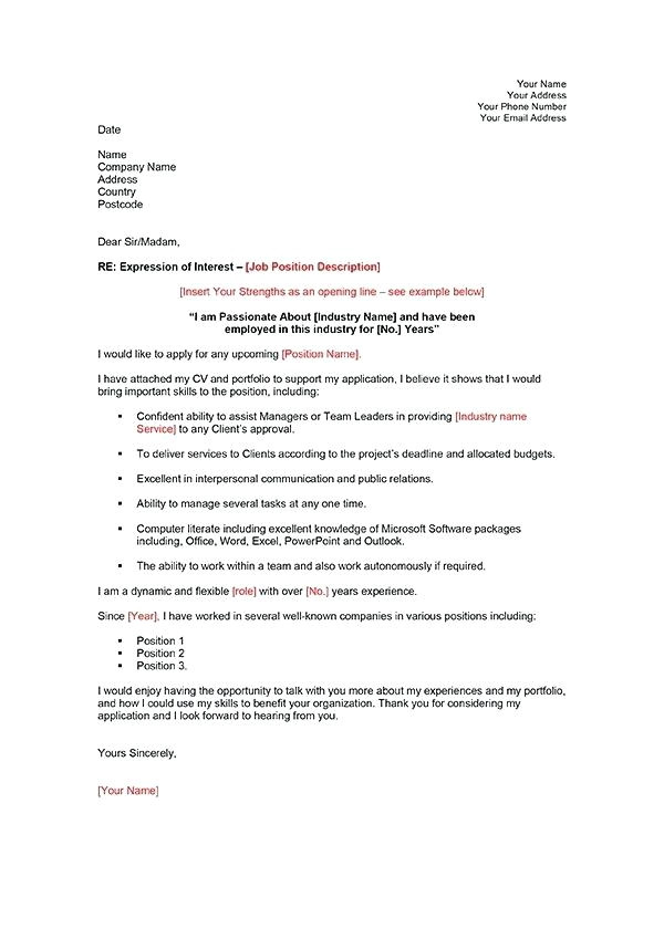 example expression of interest letter for a job