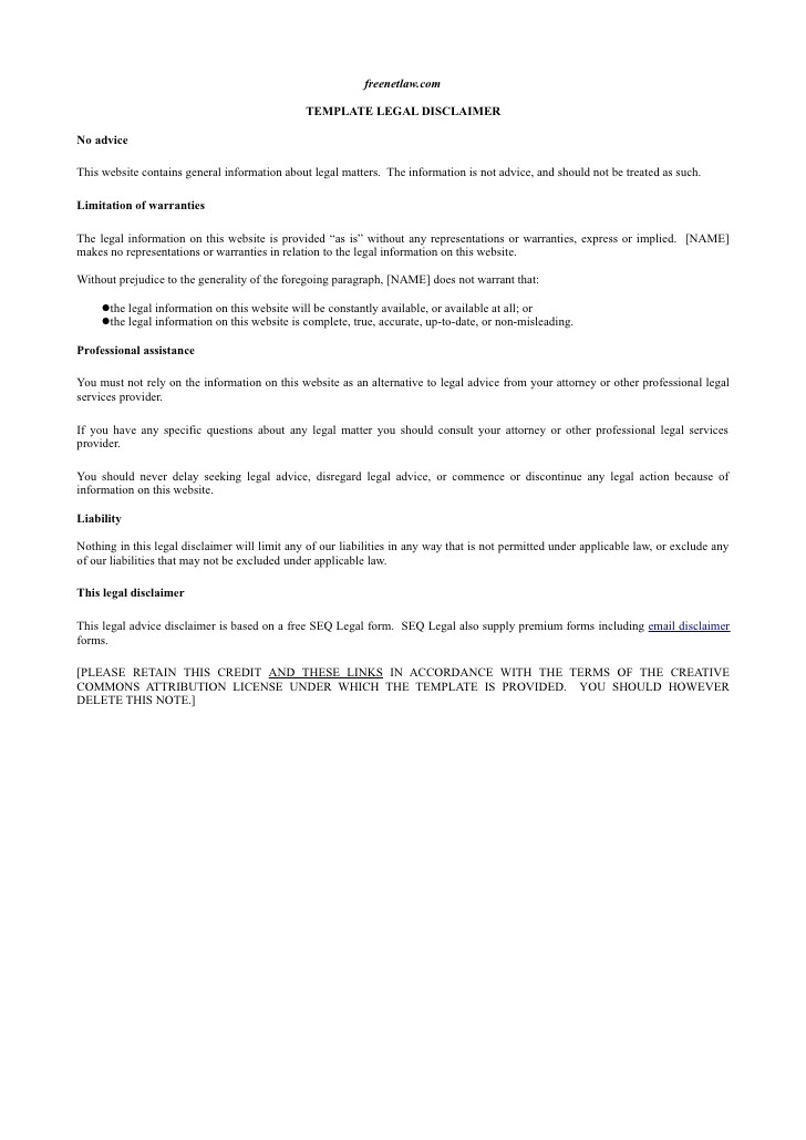 click to download our legal disclaimer template