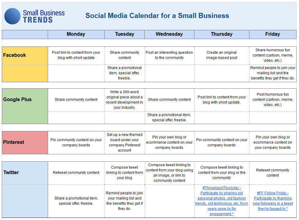 social media calendar template business