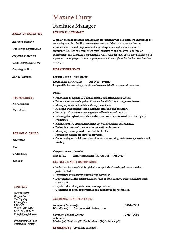 facility manager resume