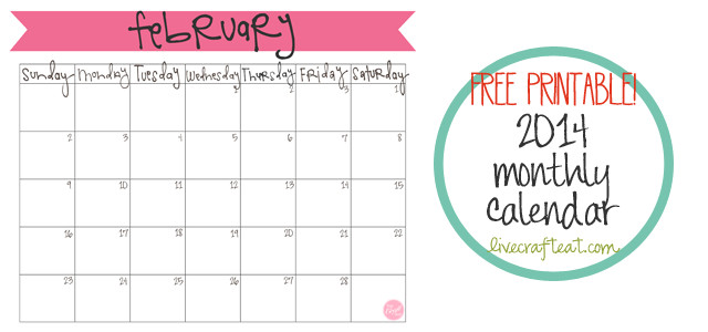free printable calendar february 2014