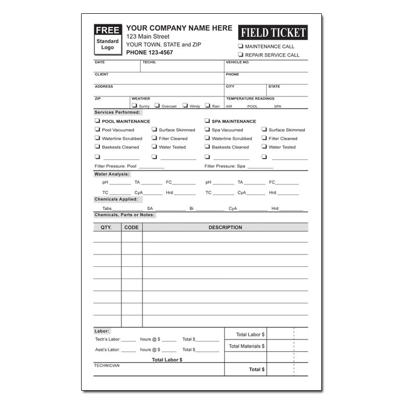 Field Ticket Template Spa Pool Business Invoice forms Work order Designsnprint