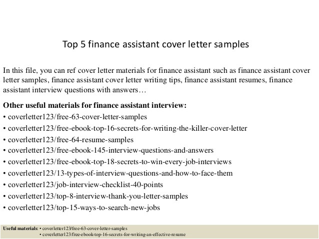 top 5 finance assistant cover letter samples