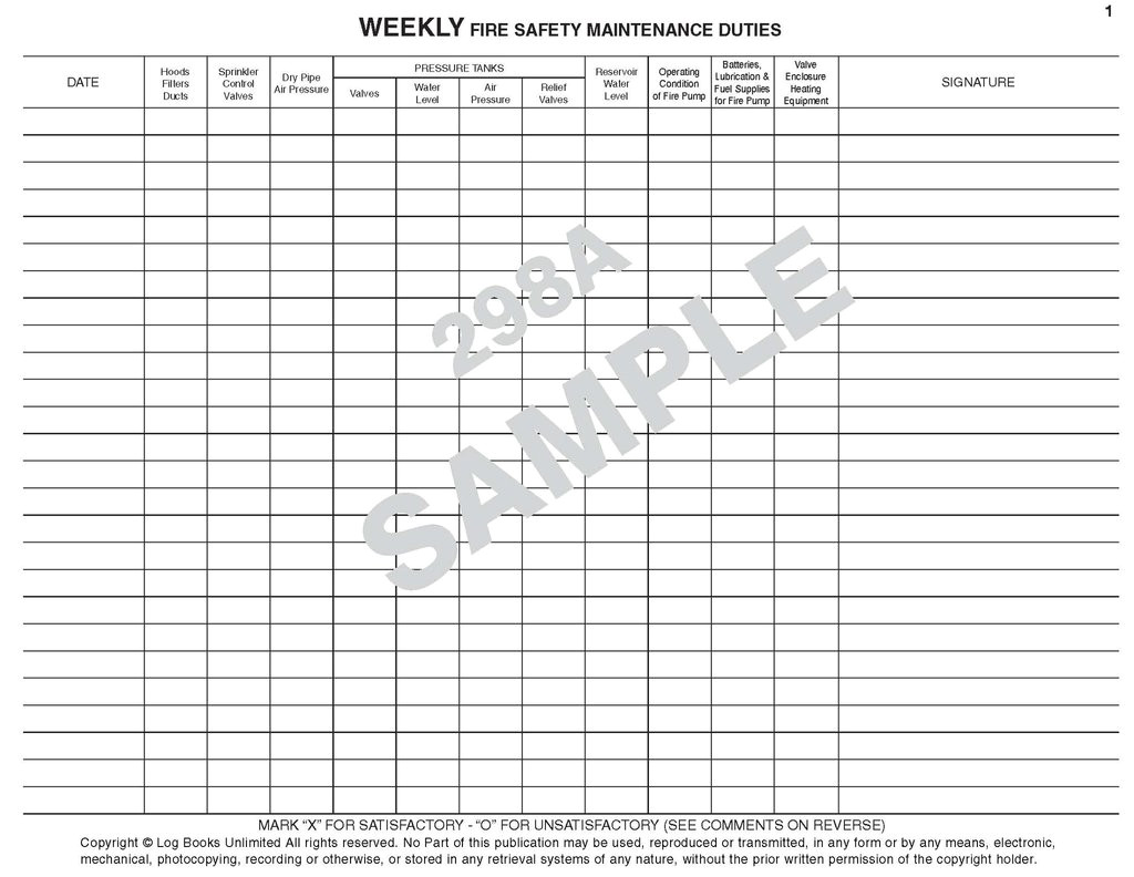 298a fire protection equipment log book