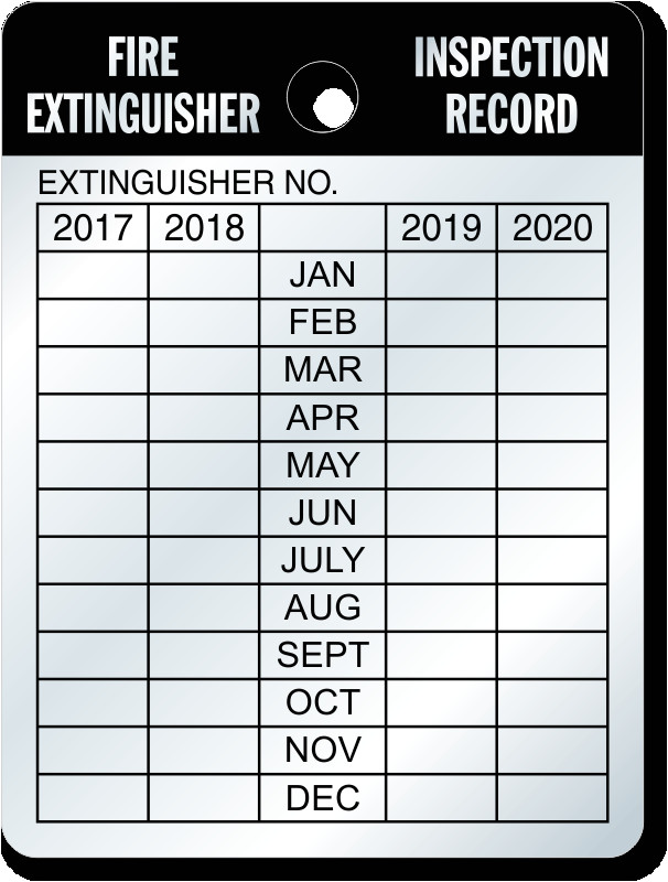 Fire Extinguisher Inspection Tag Template 4 5 Year Record Metal Fire Extinguisher Tags