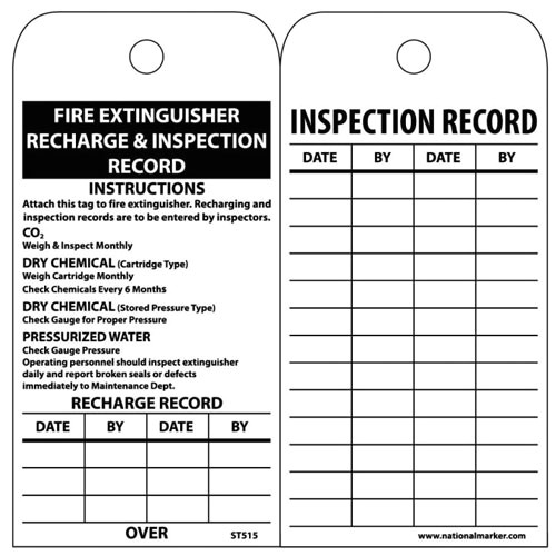 fire extinguisher recharge and inspection record tags