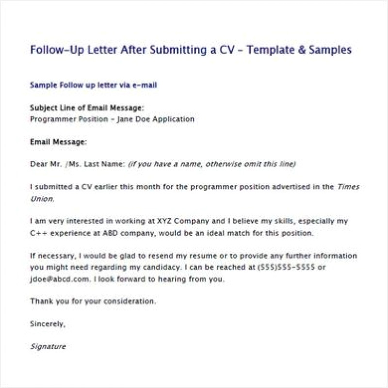 Follow Up Email after Resume Submission Sample Follow Up Email after Sending Resume Sample Best