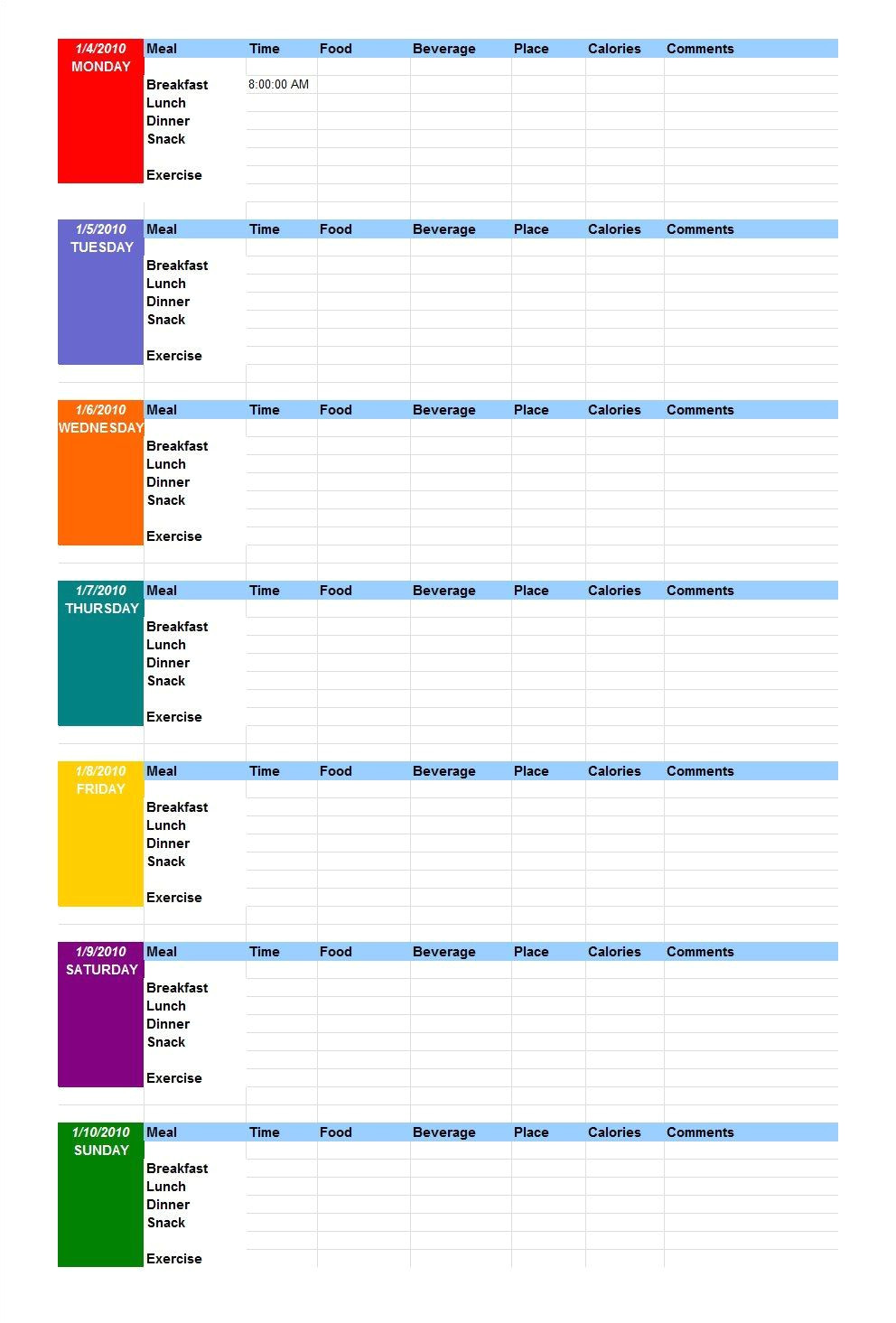 Food Diaries Templates 40 Simple Food Diary Templates Food Log Examples