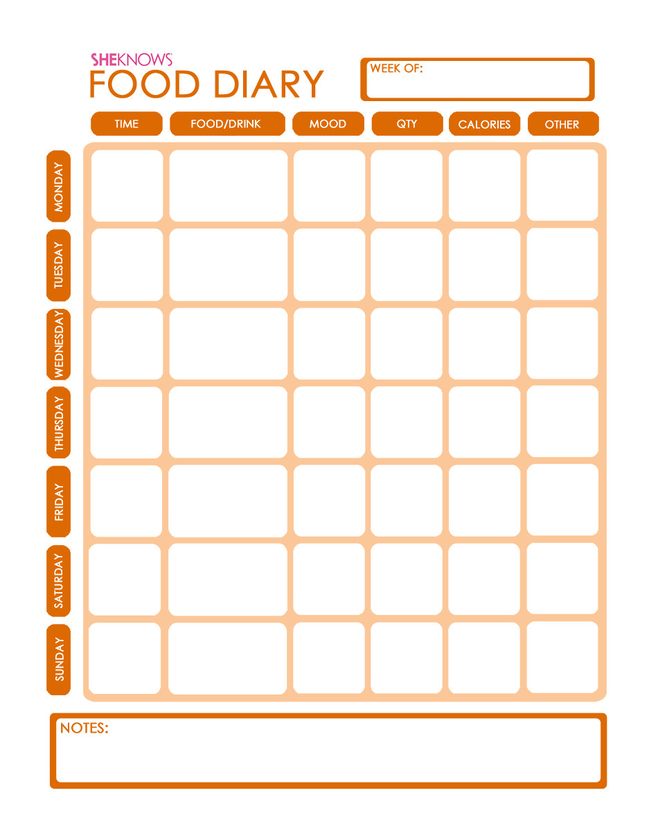 free printable food diary template