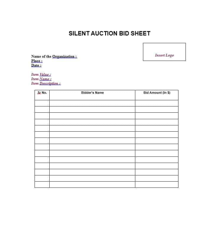 free auction bid sheet template