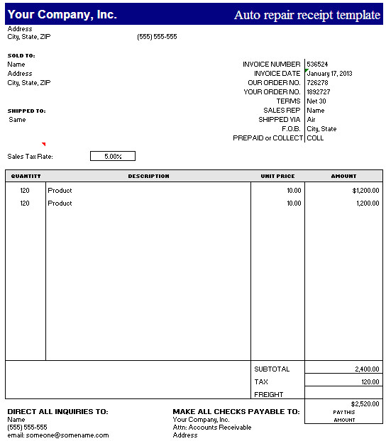 Free Auto Repair Receipt Templates Expressexpense Custom Receipt Maker Online Receipt