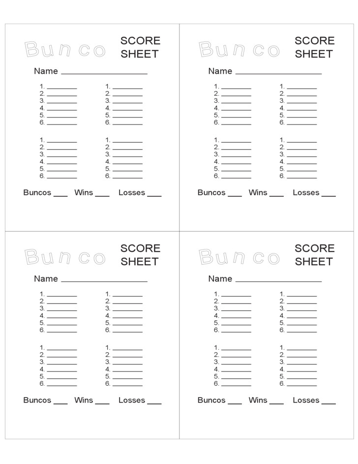 free sample bunco score sheet