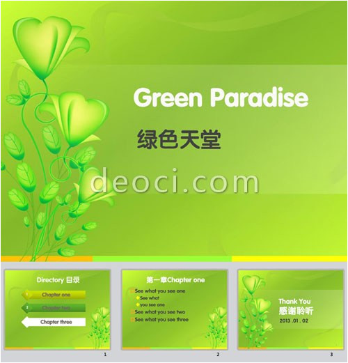 green paradise floral ppt design template the pptx files free download