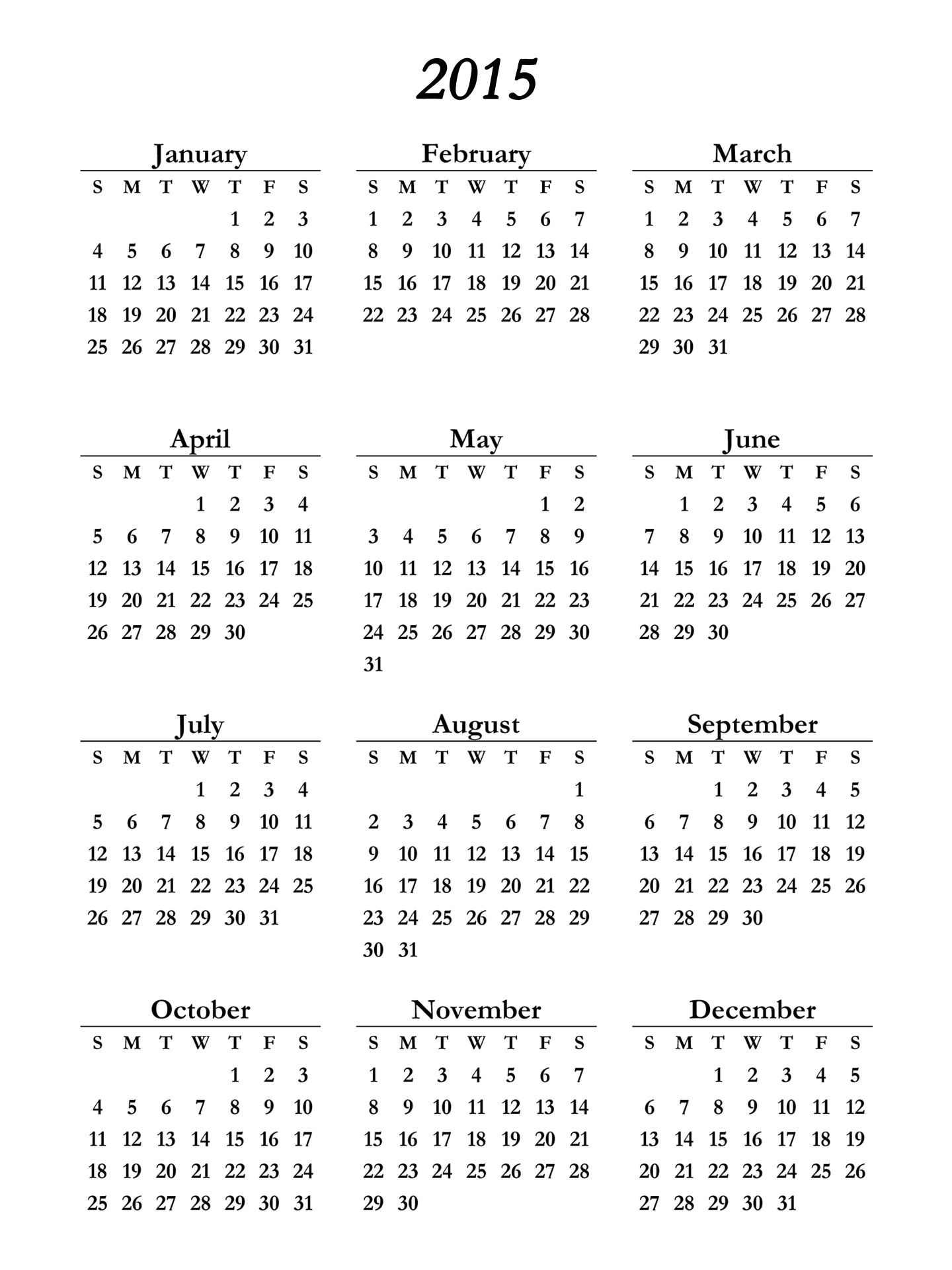 Free Downloadable 2015 Calendar Template 2015 Calendar Printable Free Large Images