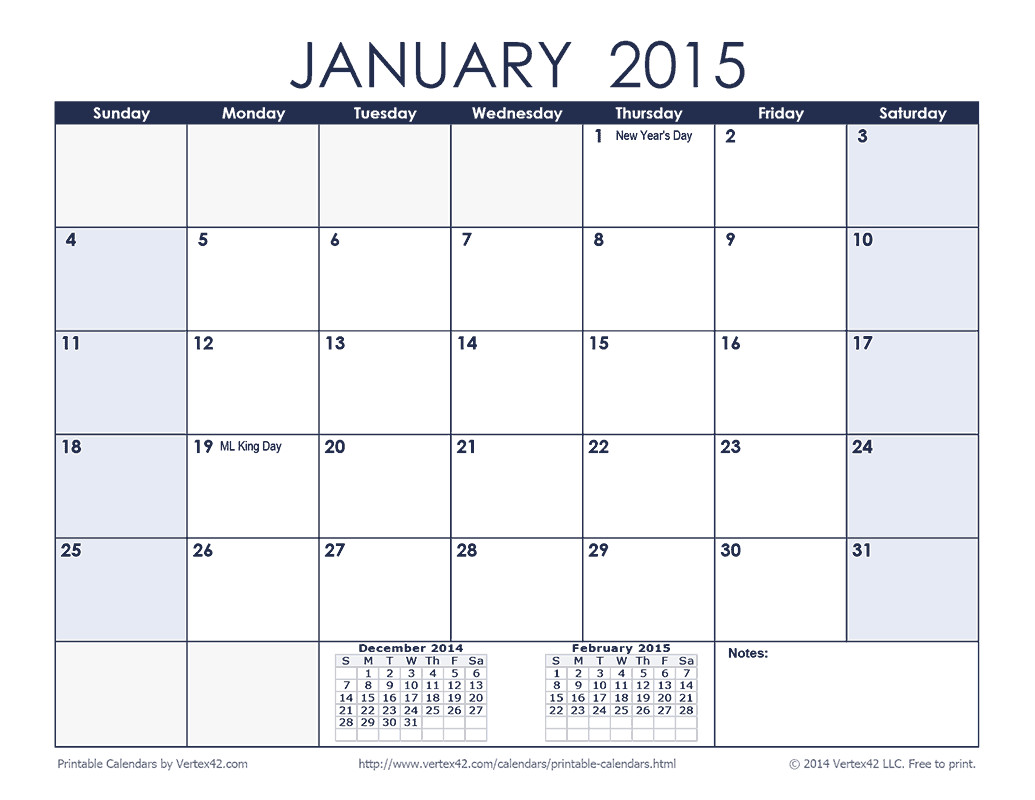 free printable monthly calendars 2015