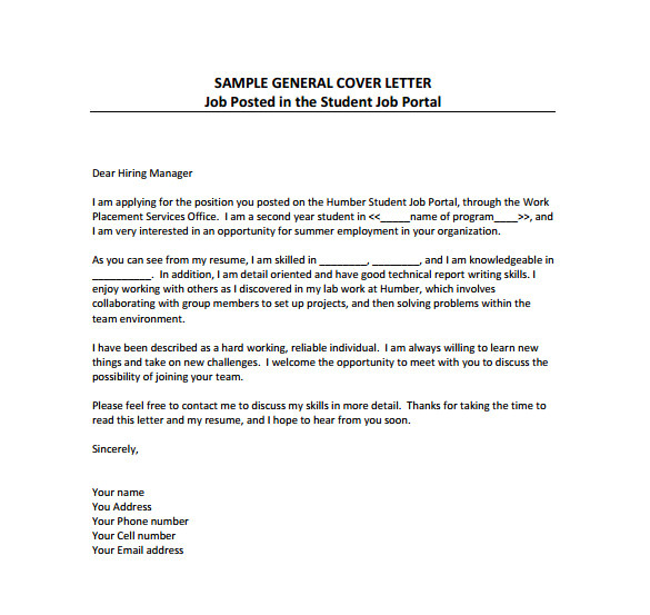 sample employment cover letter