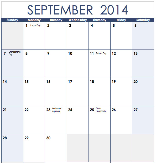 2014 vertical monthly calendar template for numbers