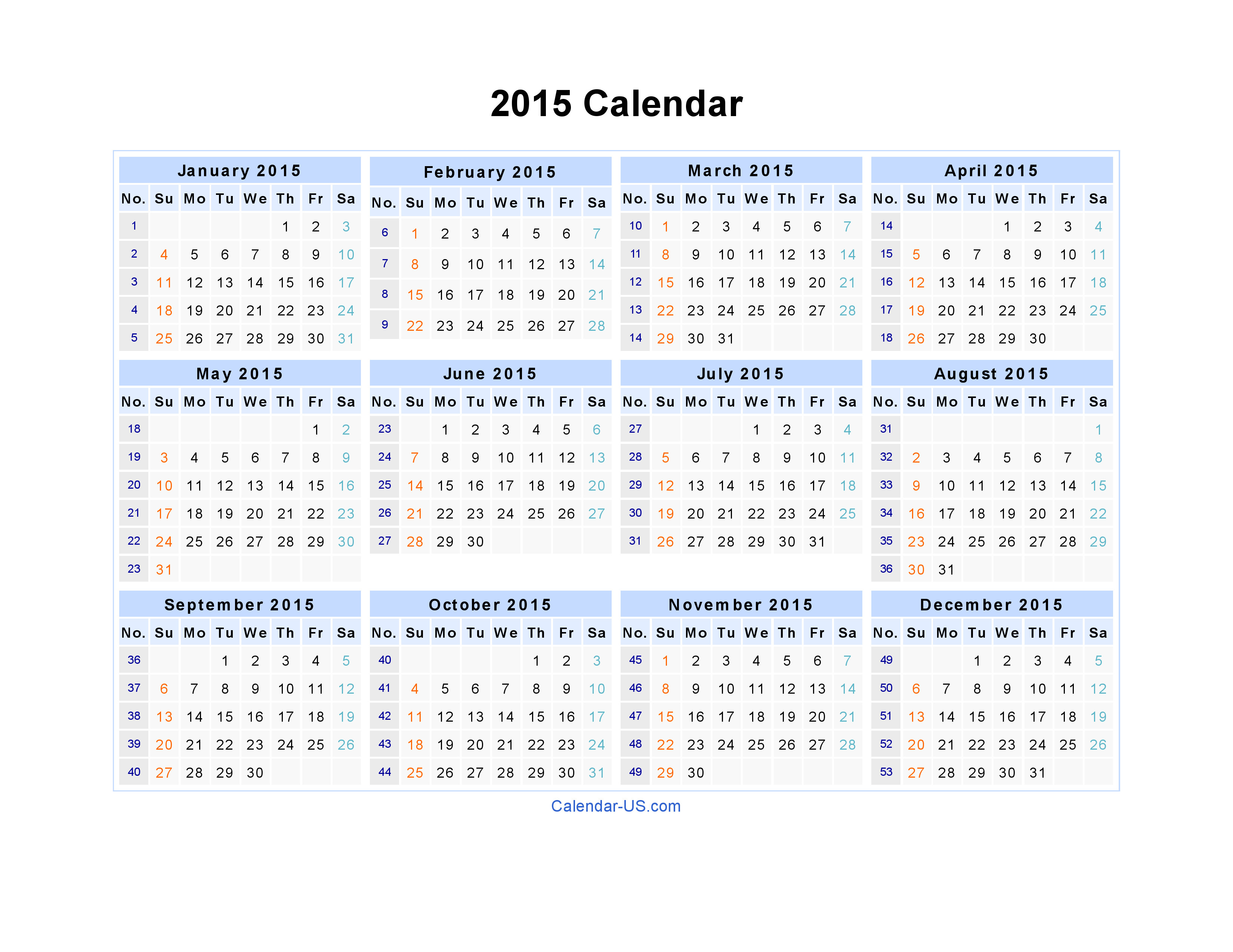 free printable yearly calendar 2015