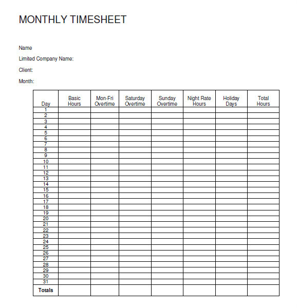 sample monthly timesheet