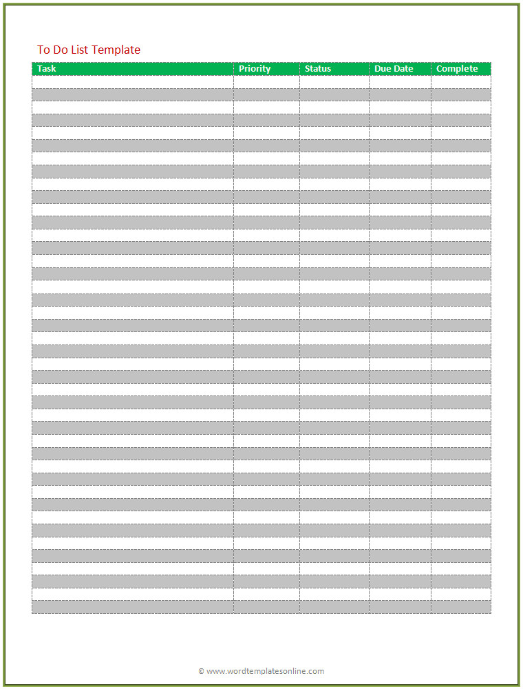 Free Online to Do List Template Printable to Do List Microsoft Word Templates