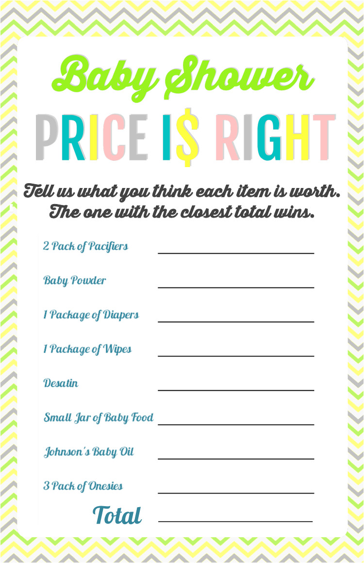 Free Printable Price is Right Baby Shower Game Template Printable Baby Shower Games the Girl Creative