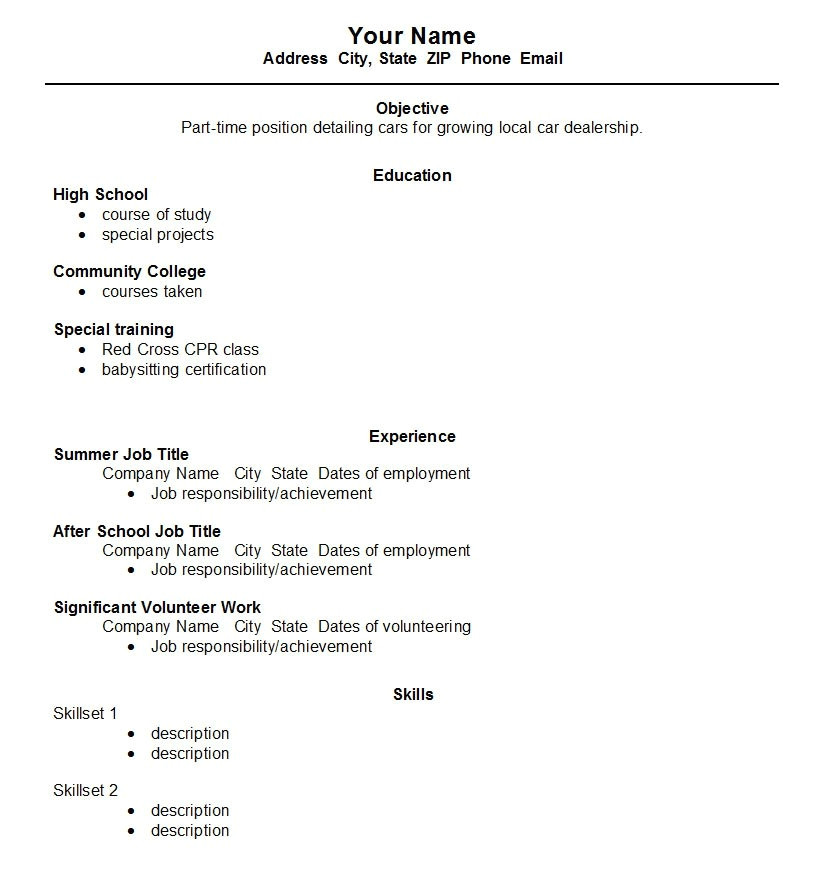 high school student resume examples first job high school student first cv no work experience