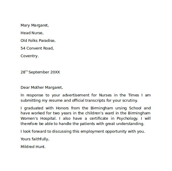 sample employment cover letter template