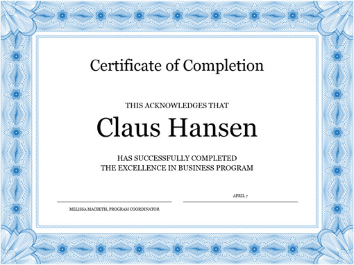 certificate of completion sample