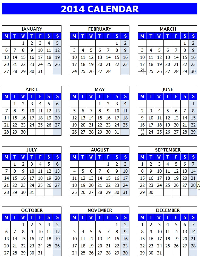 post full 2014 year calendar template 35423