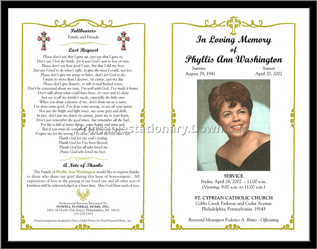 Funeral Program Templates Free Downloads Free Funeral Program Template Tristarhomecareinc