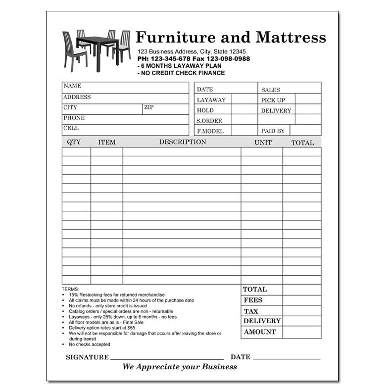 Furniture Receipt Template Furniture Invoice Receipts Retail Stores Designsnprint