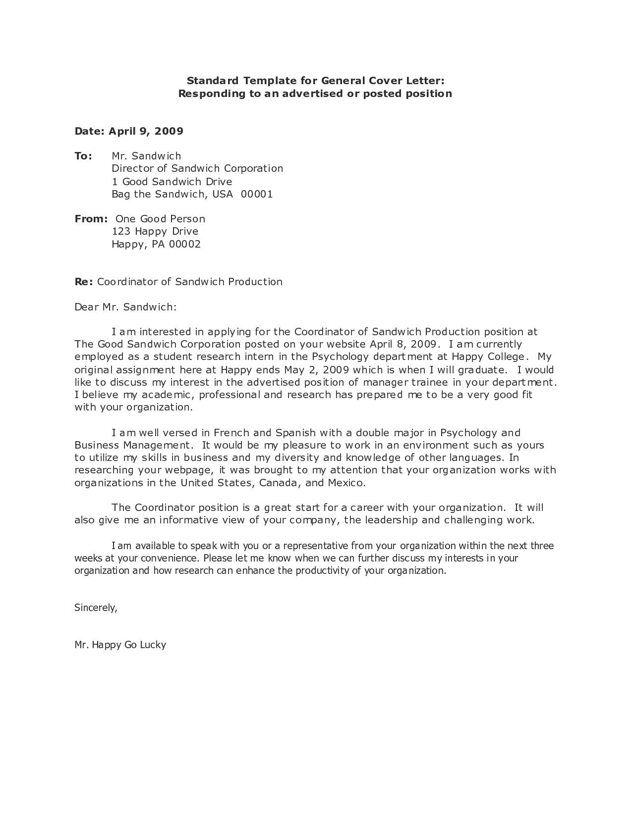 Generalized Cover Letter 10 General Cover Letter Sample Samplebusinessresume Com