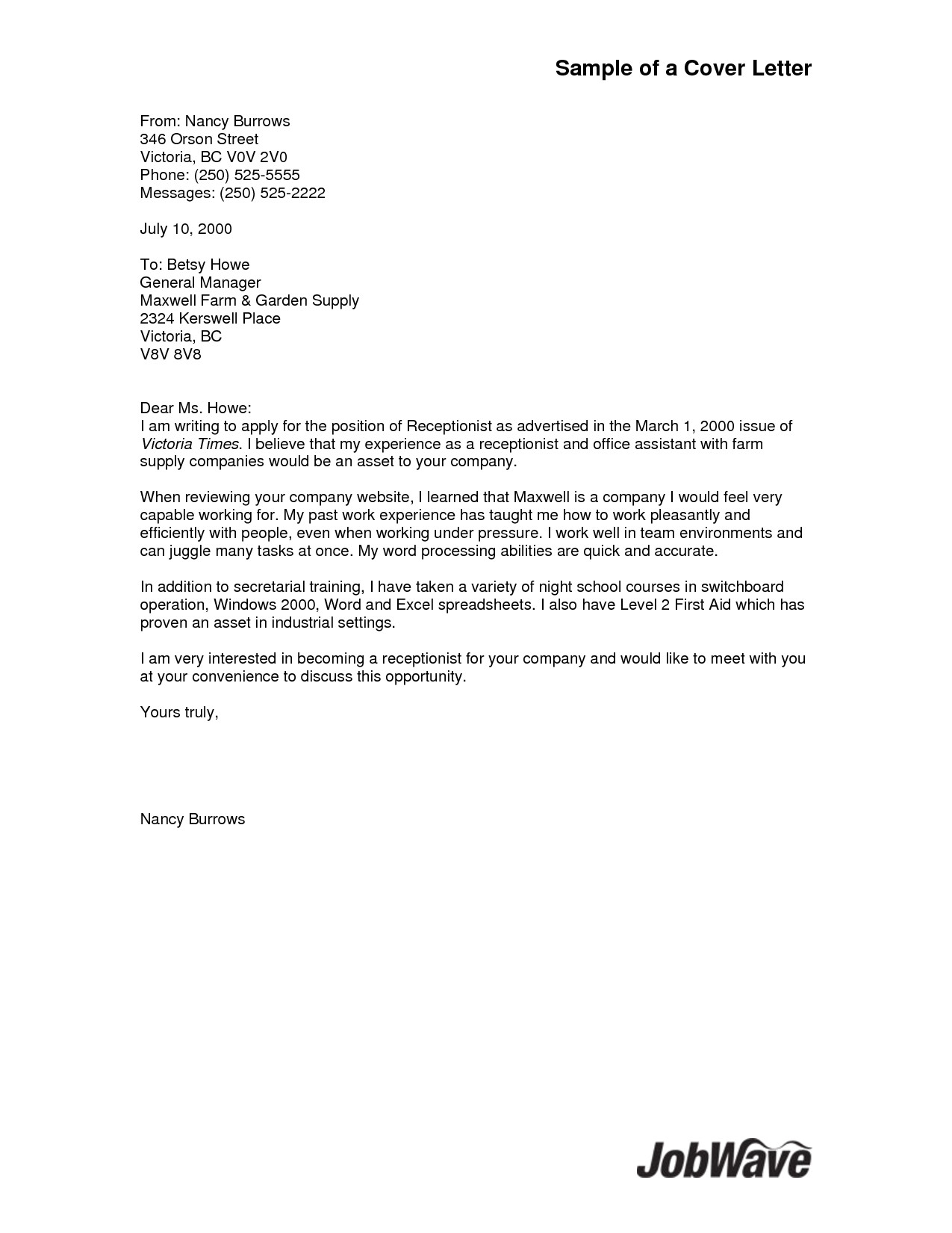 general cover letter examples