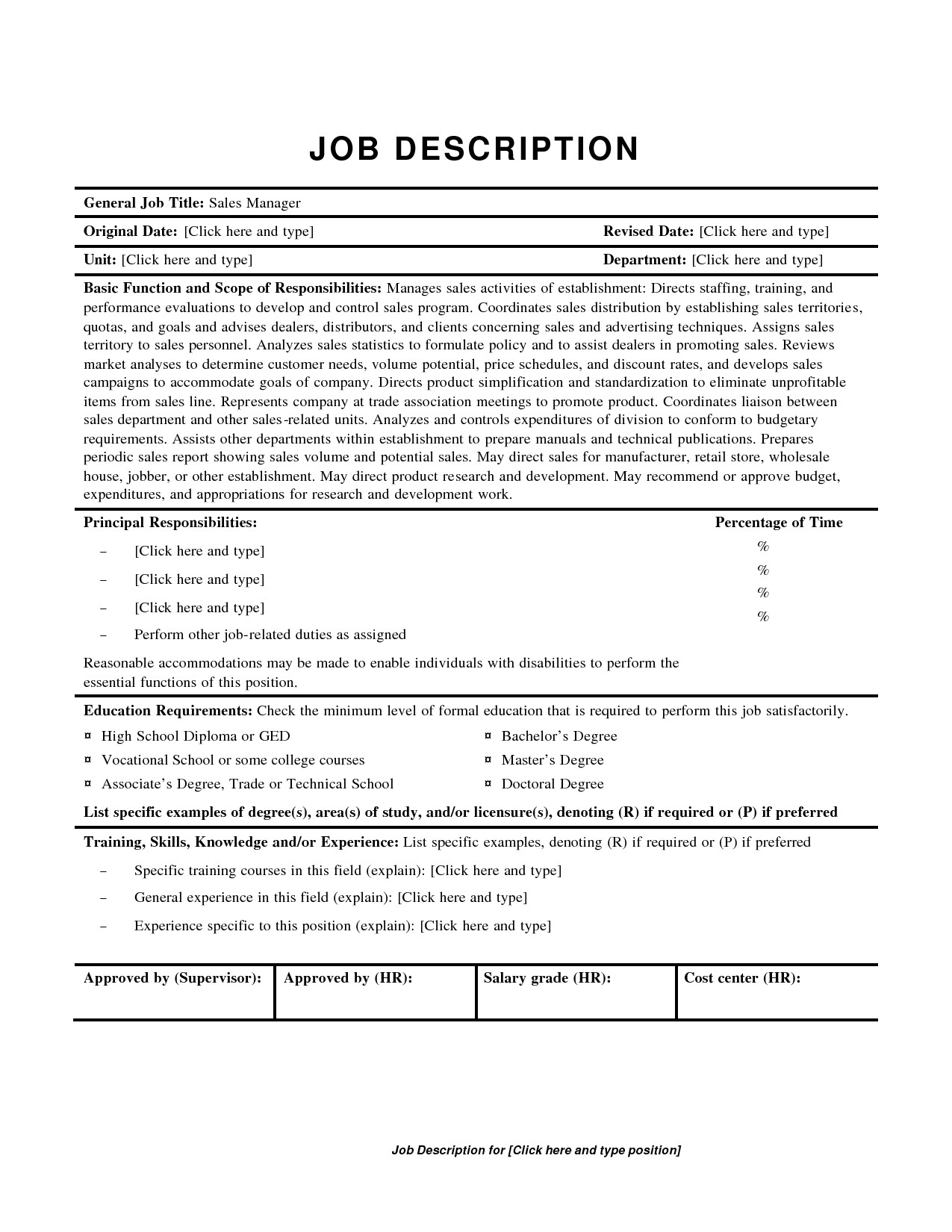 post job descriptions and duties template 317200