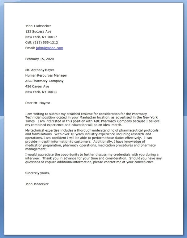 Good Cover Letters for Pharmacy Technicians Pharmacy Technician Cover Letter Creative Resume Design