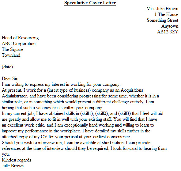 speculative cover letter examples