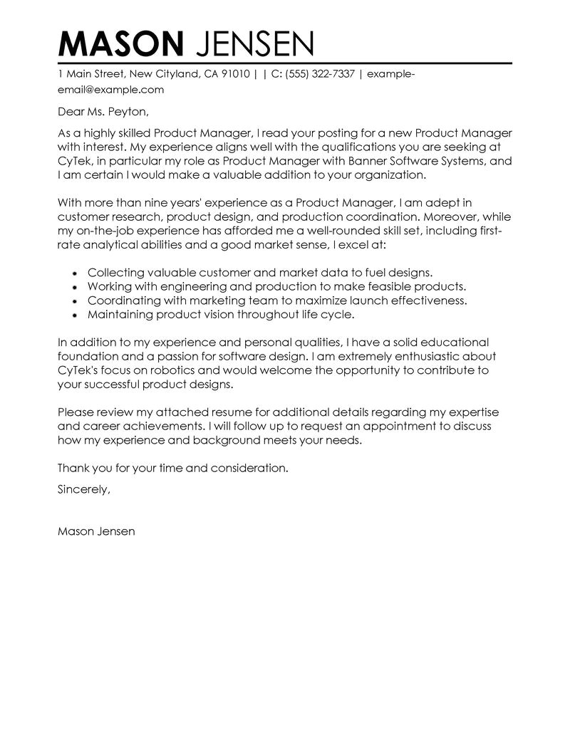 marketing manager cover letter
