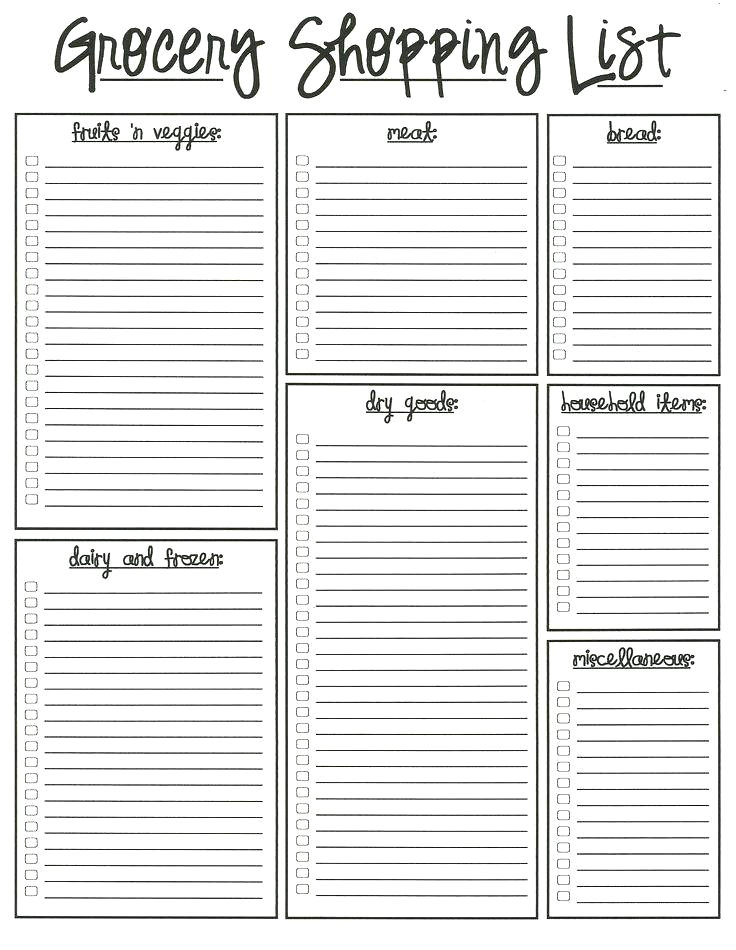 free printable grocery list by aisle