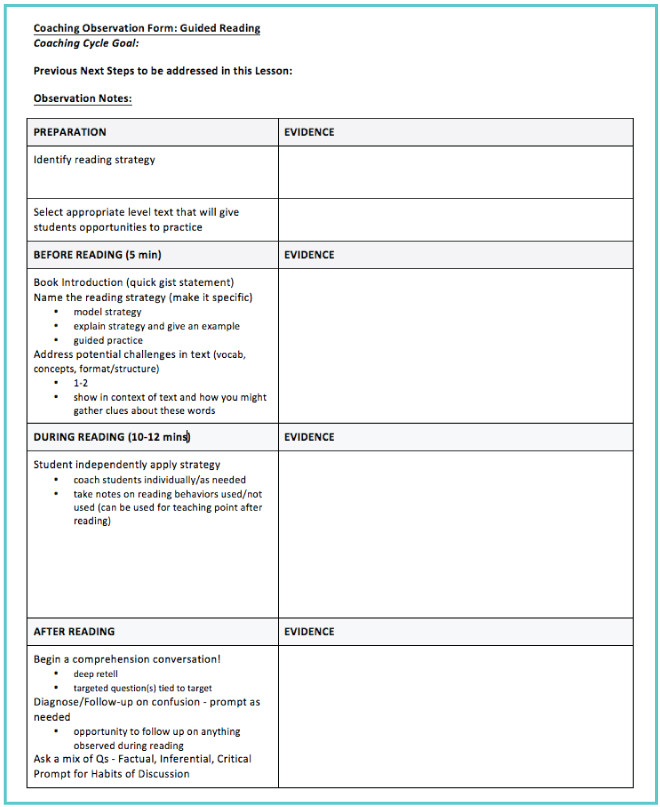 Guided Reading Observation Template A Guided Reading Observation Template Ms Houser