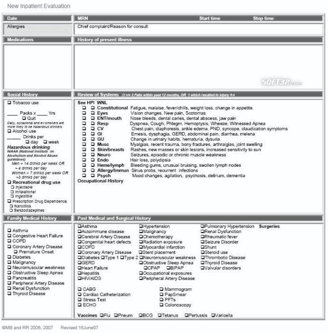 H and P Template Download Hospital H P Template 2